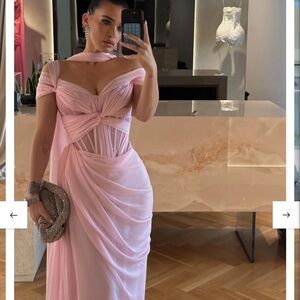 Elegant Draped Pink Evening Gown